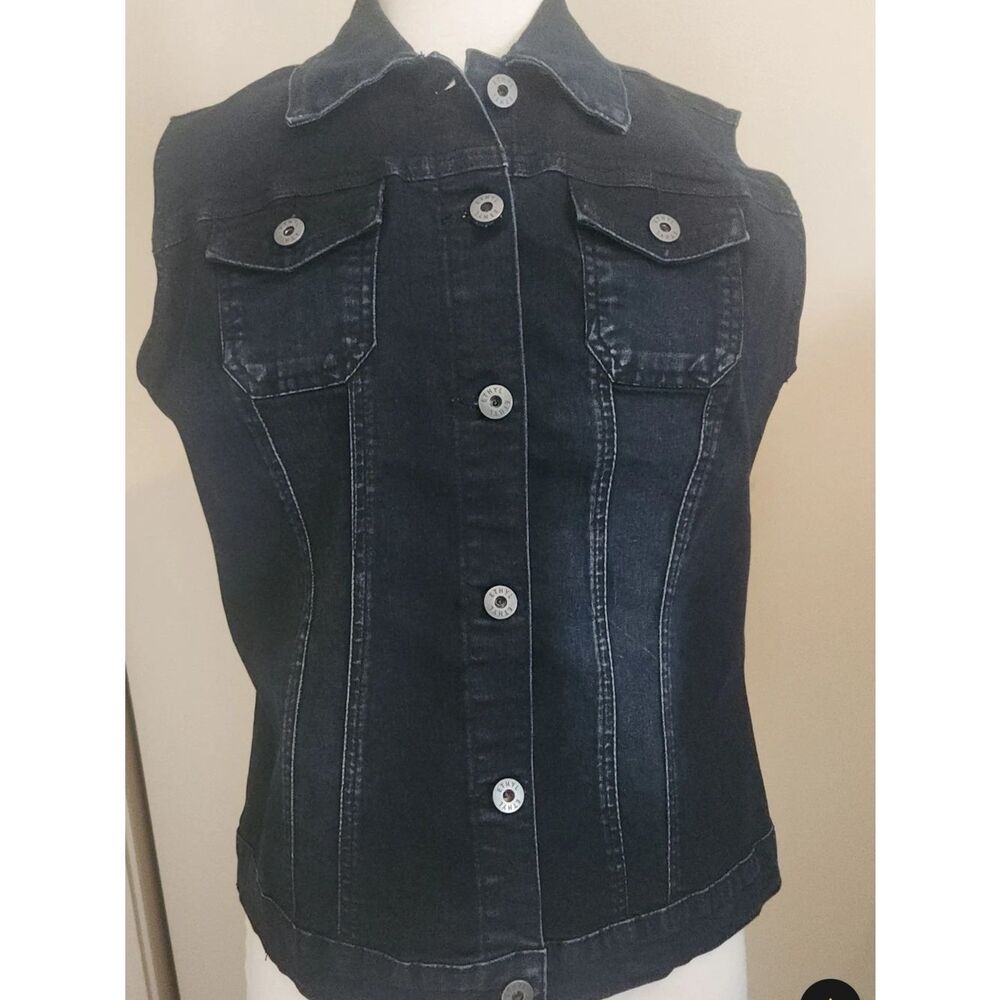 V25 Ethyl Denim Dark Wash Jean Fitted Vest with Silver Button Details NWOT